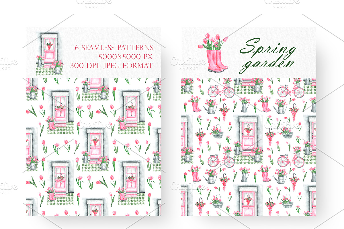 Pink tulips watercolor set. Flowers, an Illustration by SabinaWatercolorArt (Photo 7 of 14)
