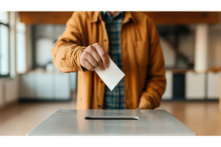 Person casting a vote by placing a, a Technology Photo by Sergey Kotenev