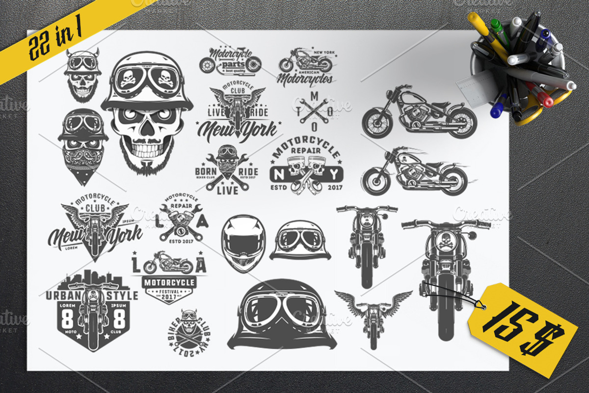 22 in 1 set of Biker for emblems, an Illustration by Hadanello88 (Photo 1 of 5)