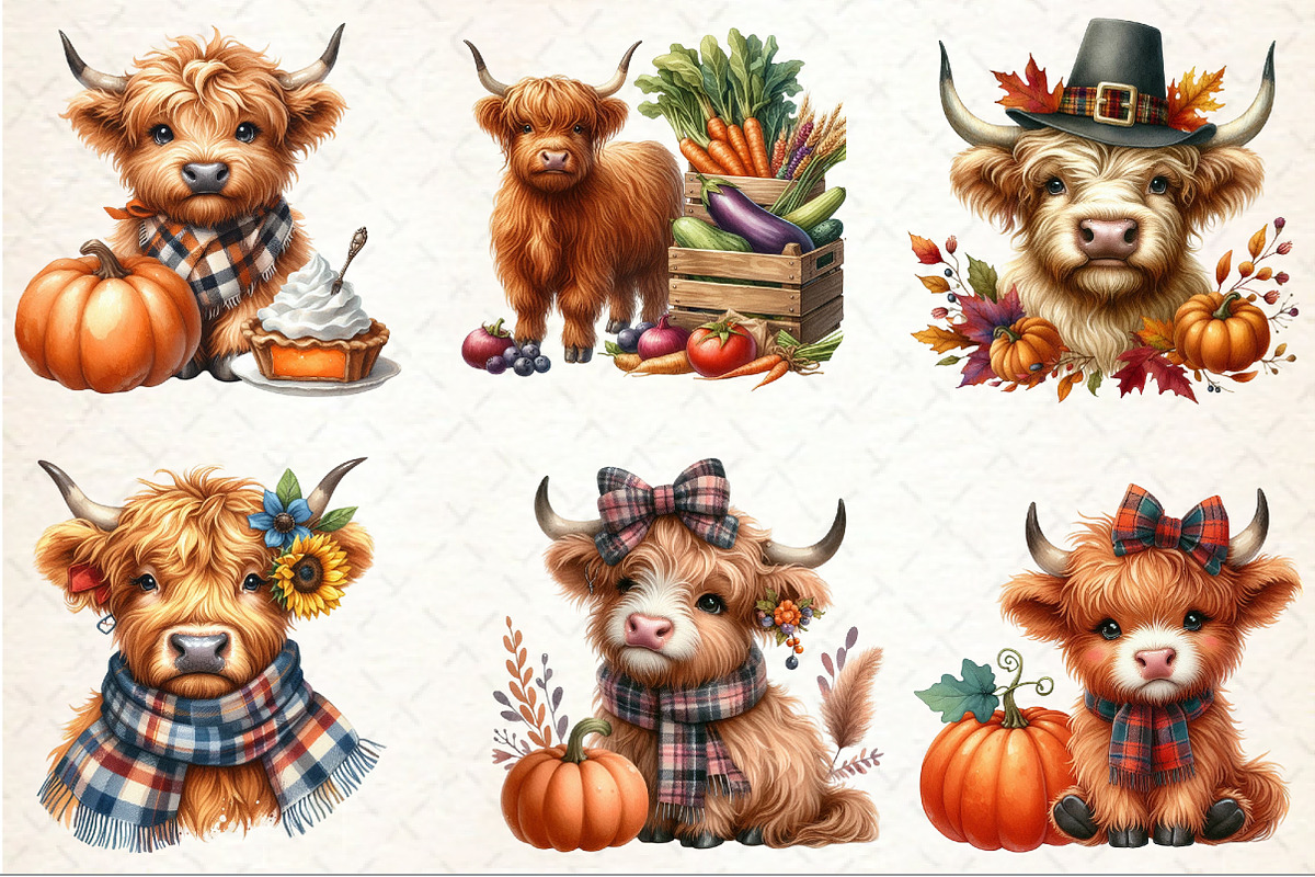 Watercolor Thanksgiving Highland Cow, an Illustration by Rose Art (Photo 3 of 7)