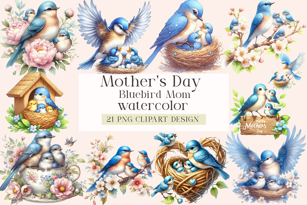 Mother's Day Bluebird Mom Sublimatio, an Illustration by DreamArtGraphic (Photo 1 of 4)