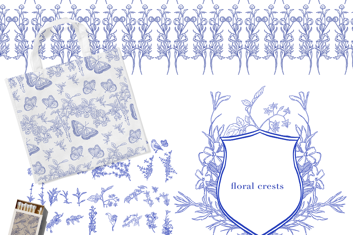 Blue Gardens Chinoiserie set, a Texture Illustration by Patishop Art (Photo 3 of 11)