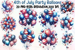 American 4th of July Party Balloons, an Illustration by Sublimation Artist