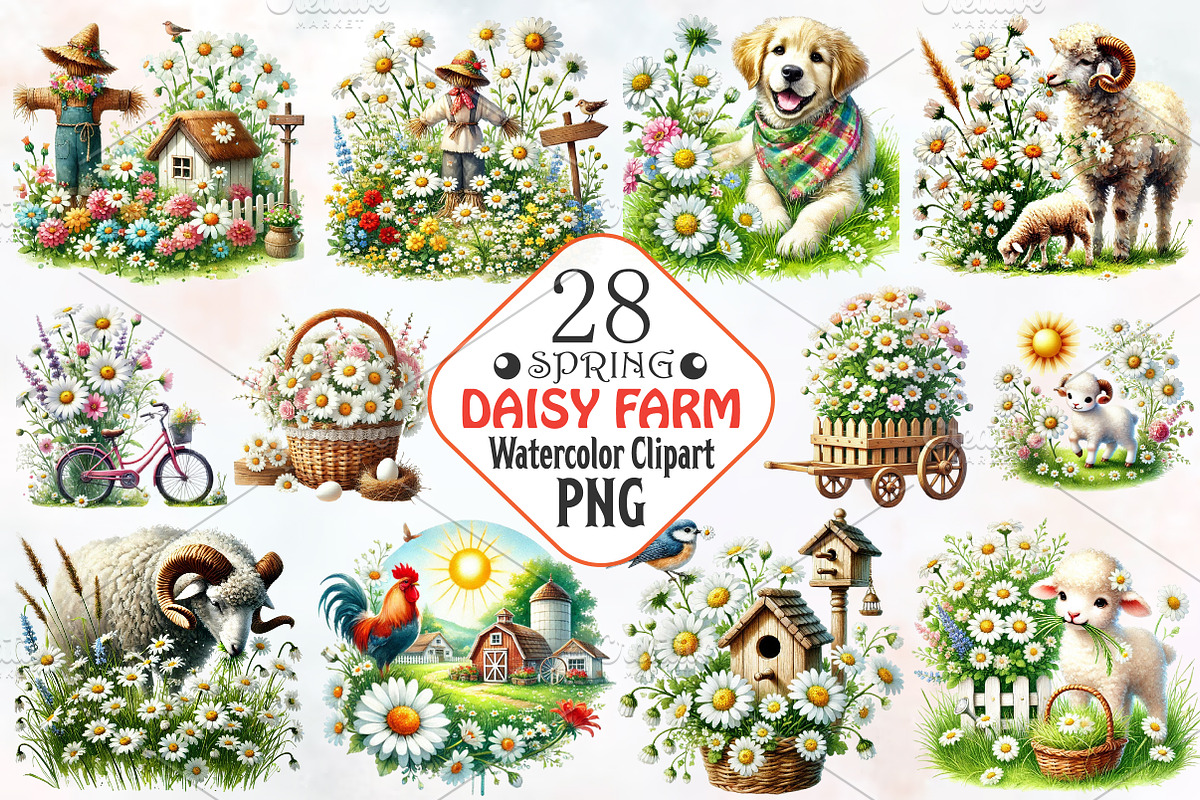 Spring daisy farm clipart, an Illustration by RobertsArt (Photo 1 of 7)