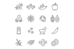 Spice And Seasoning Line Icon Set