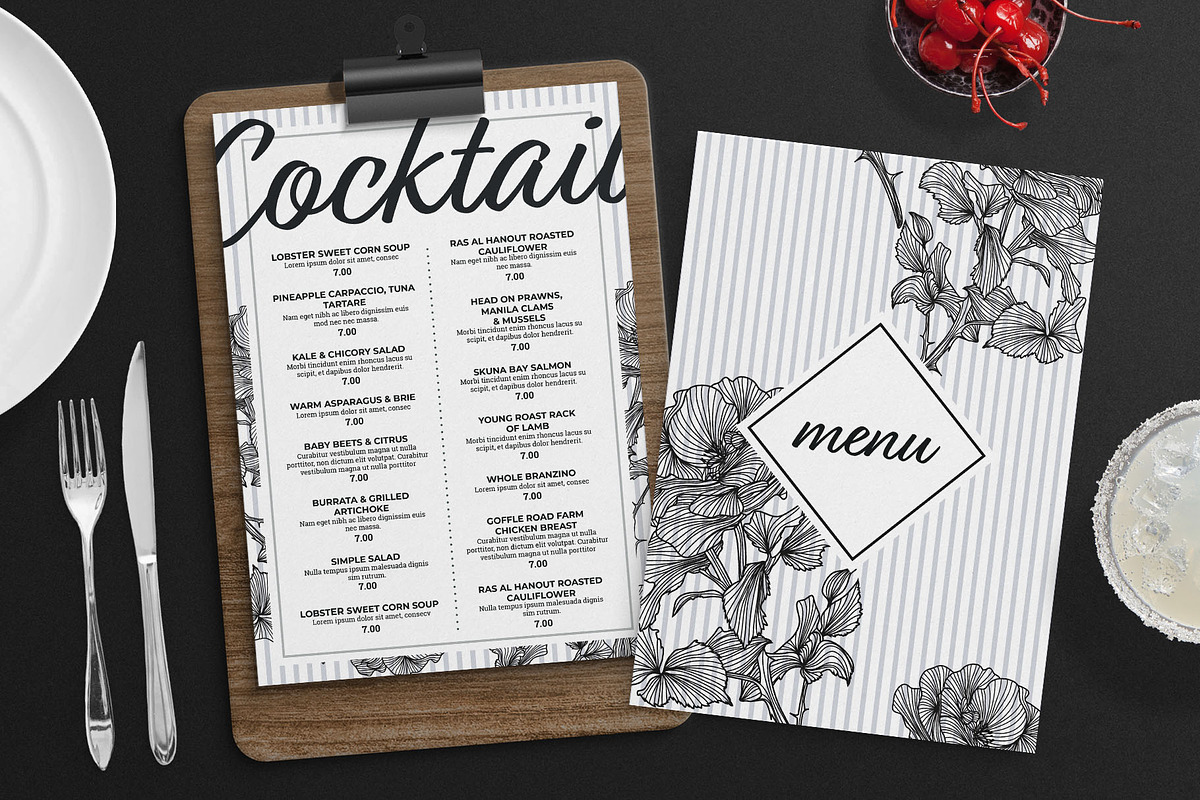 Floral Cocktail Menu Template, a Flyer Template by BrandPacks (Photo 1 of 6)