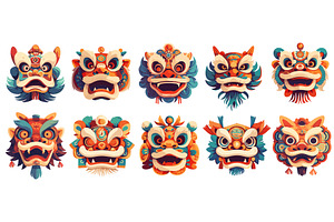 Chinese lion dragon heads, an Object Illustration by Stock-Smart-Start