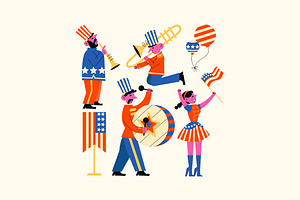 White Flat 4th Of July Illustration, an Illustration by graphicook