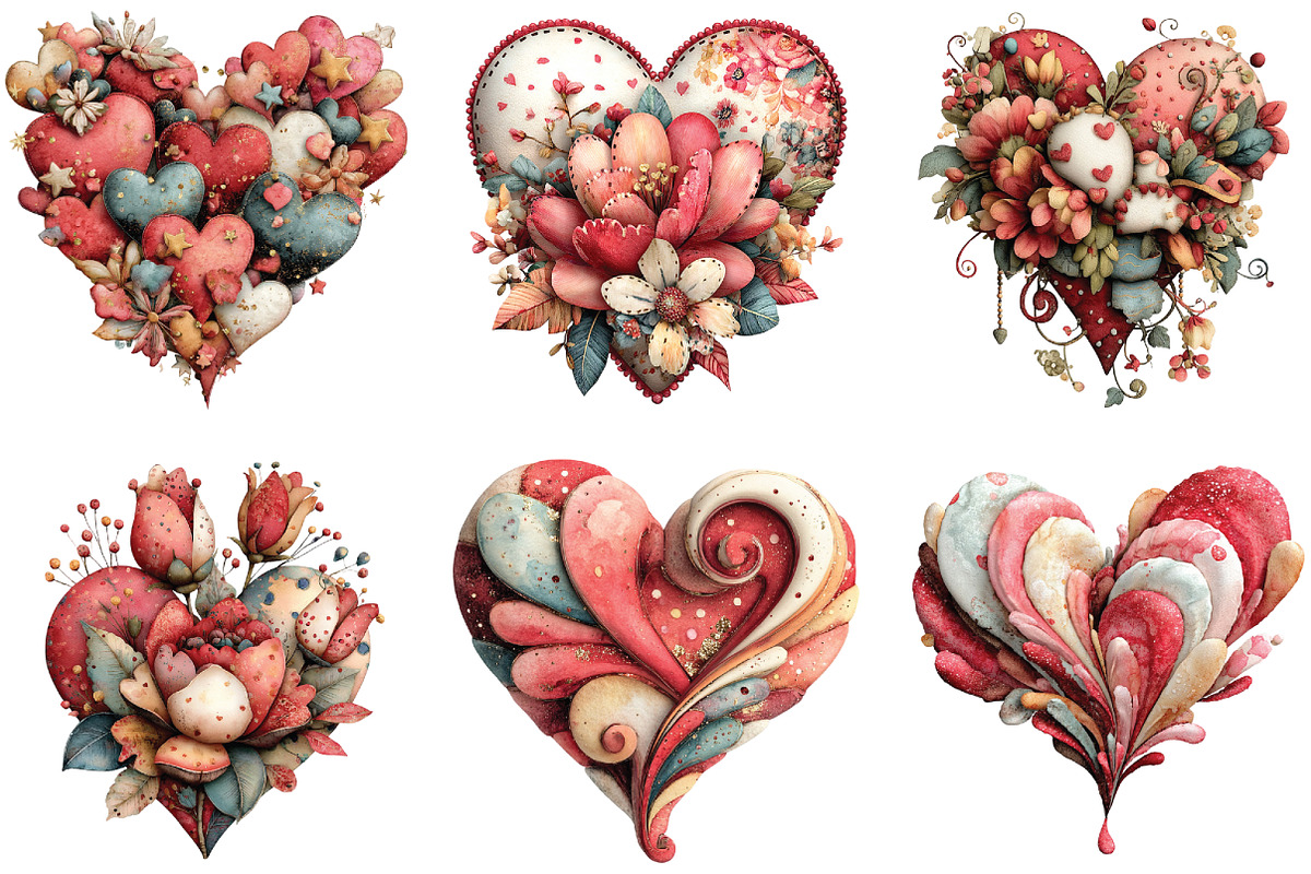Whimsical Heart Valentine Clipart, an Illustration by CraftArtStudio (Photo 3 of 6)