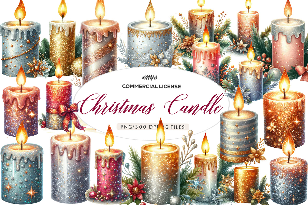 Christmas Glitter Candle Clipart, an Illustration by CreationArt (Photo 1 of 5)