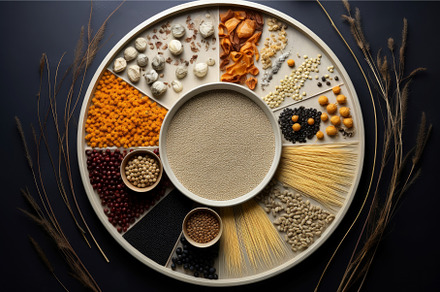Appetizing Grains plate. Generate Ai, a Food & Drink Photo by Ylivdesign