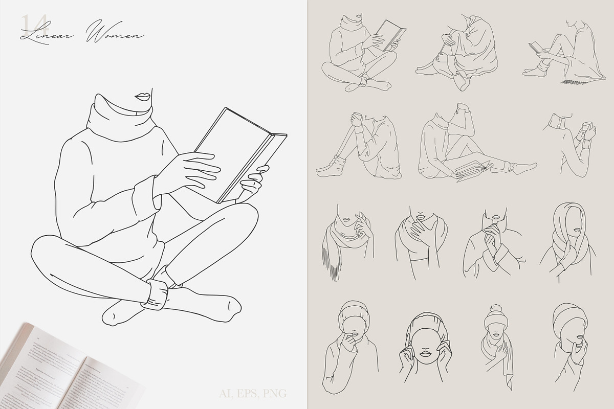 Cozy Mood. Line Art Seasonal Women, a Seasonal Illustration by AnMark (Photo 4 of 10)