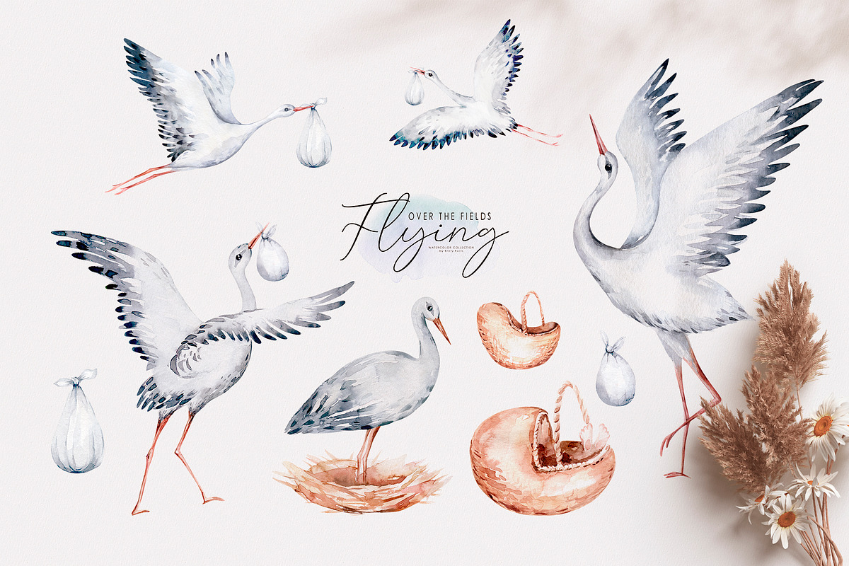 Storks and wild flowers collection, an Animal Illustration by Peace ART (Photo 11 of 15)
