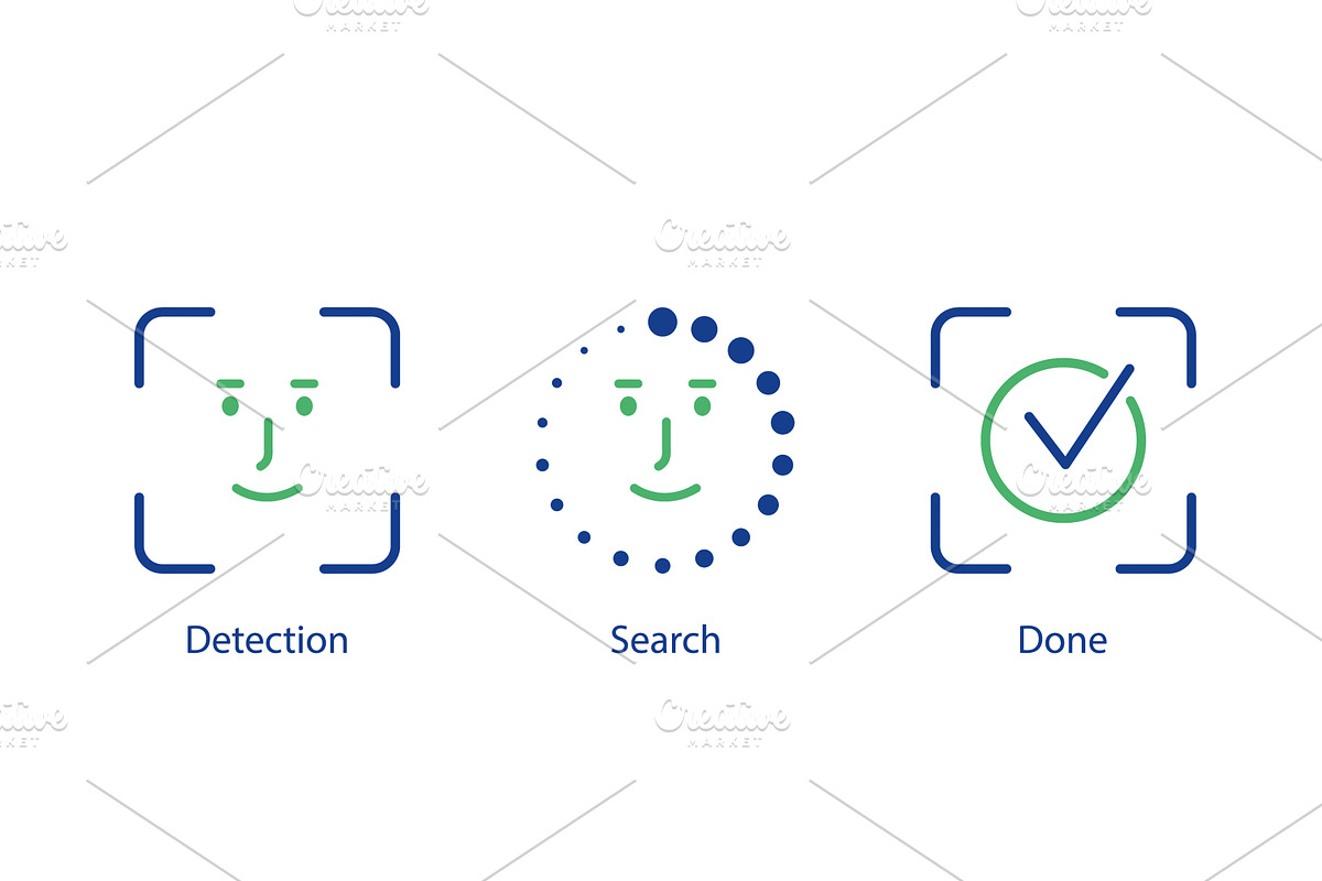Face scanning process line icons, a Technology Illustration by Vector Creator