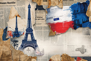 Collage on desk, newspaper fragments, an Illustration by wavebreak