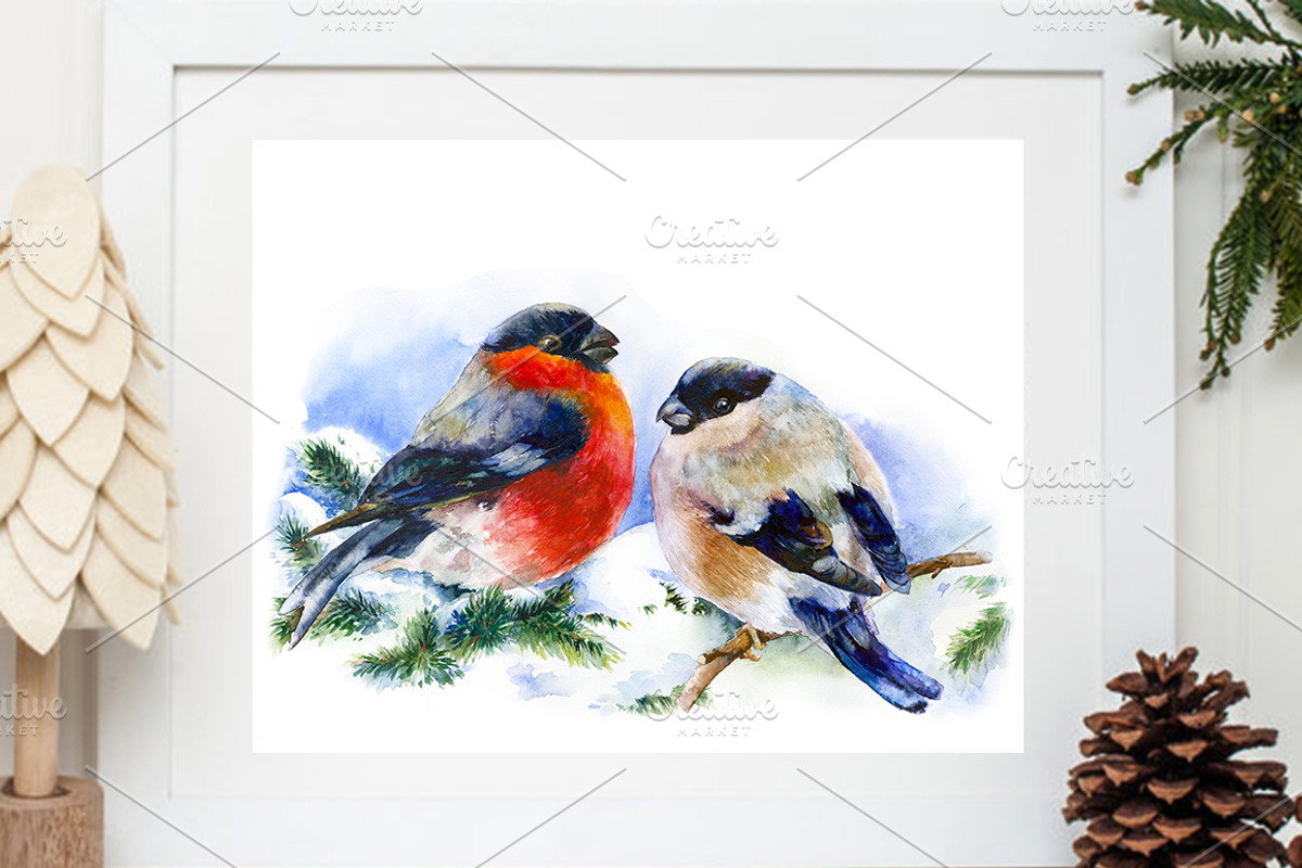 SALE! Christmas Bullfinches, a Decorative Illustration by MaryAmi (Photo 3 of 3)