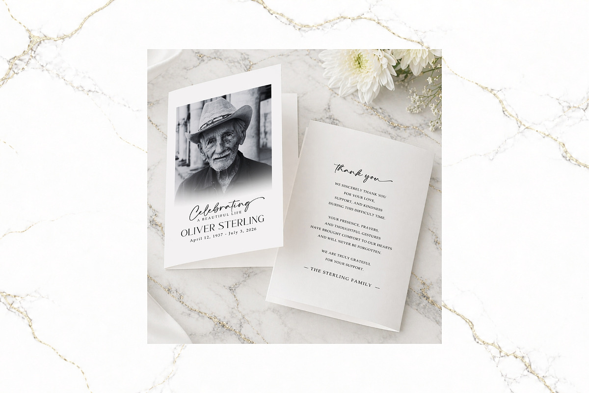 Funeral Bifold Program Canva FR005, a Brochure Template by TyphoonStudio (Photo 1 of 9)