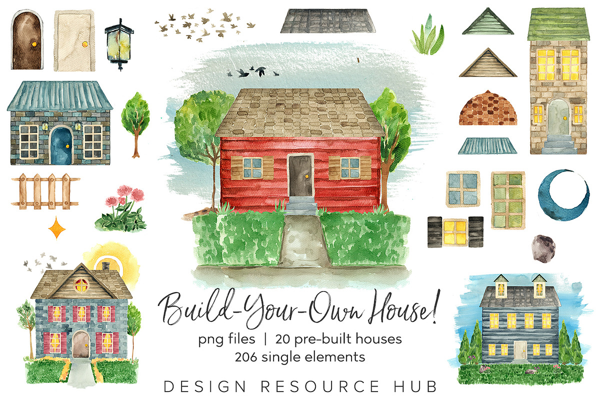 Watercolor Art Pack: Build A House, an Illustration by Design Resource Hub (Photo 1 of 10)