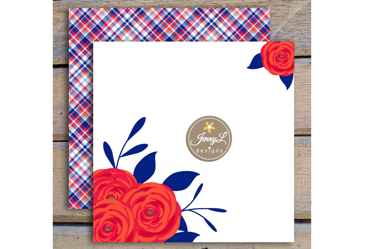 Royal Blue Floral Digital Papers, a Pattern Graphic by JennyL Designs (Photo 2 of 3)