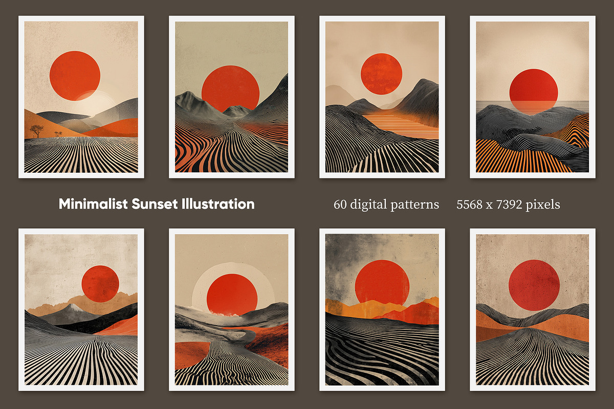 Minimalist Sunset Illustration, a Decorative Illustration by Housui Patterns (Photo 3 of 9)