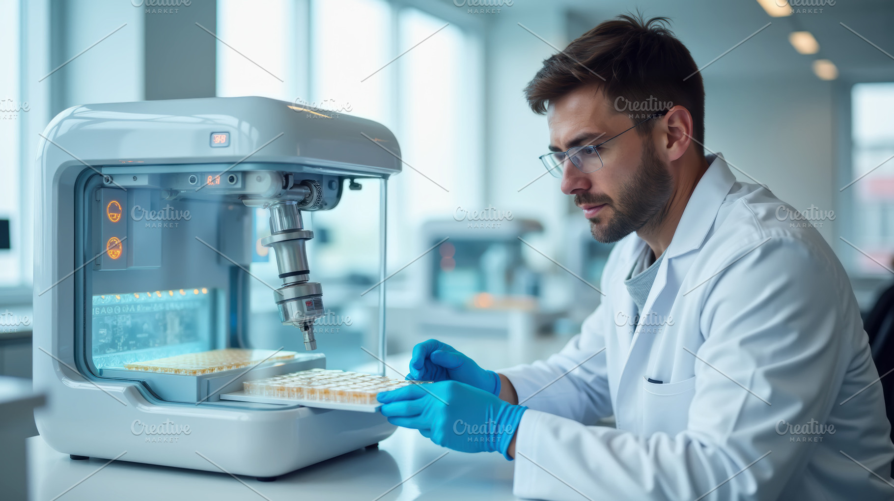 Researcher operating a robotic syste, a Health & Medical Photo by angellodeco