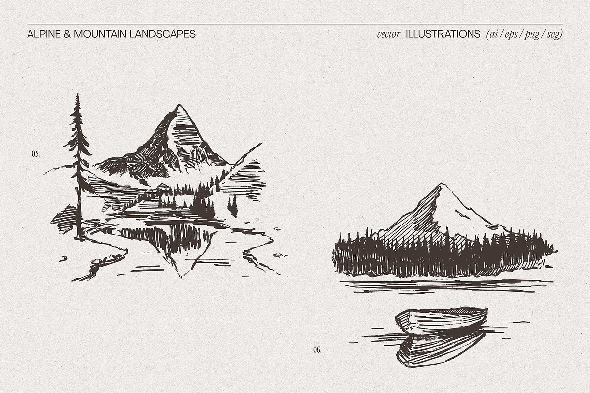 Mountain Landscape Engraving Set, a Seasonal Illustration by TheMountBirdStudio (Photo 6 of 9)