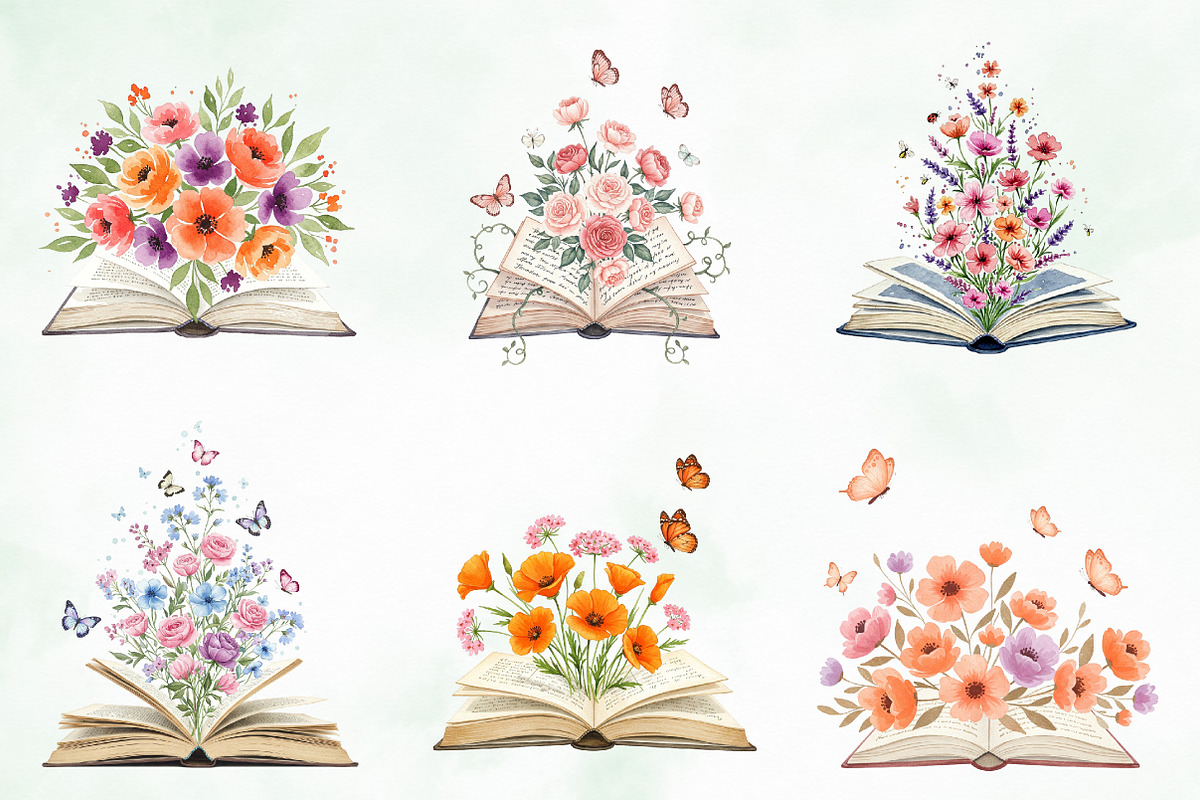 Vintage Flowers With Book Clipart, an Illustration by Creative Art (Photo 8 of 9)