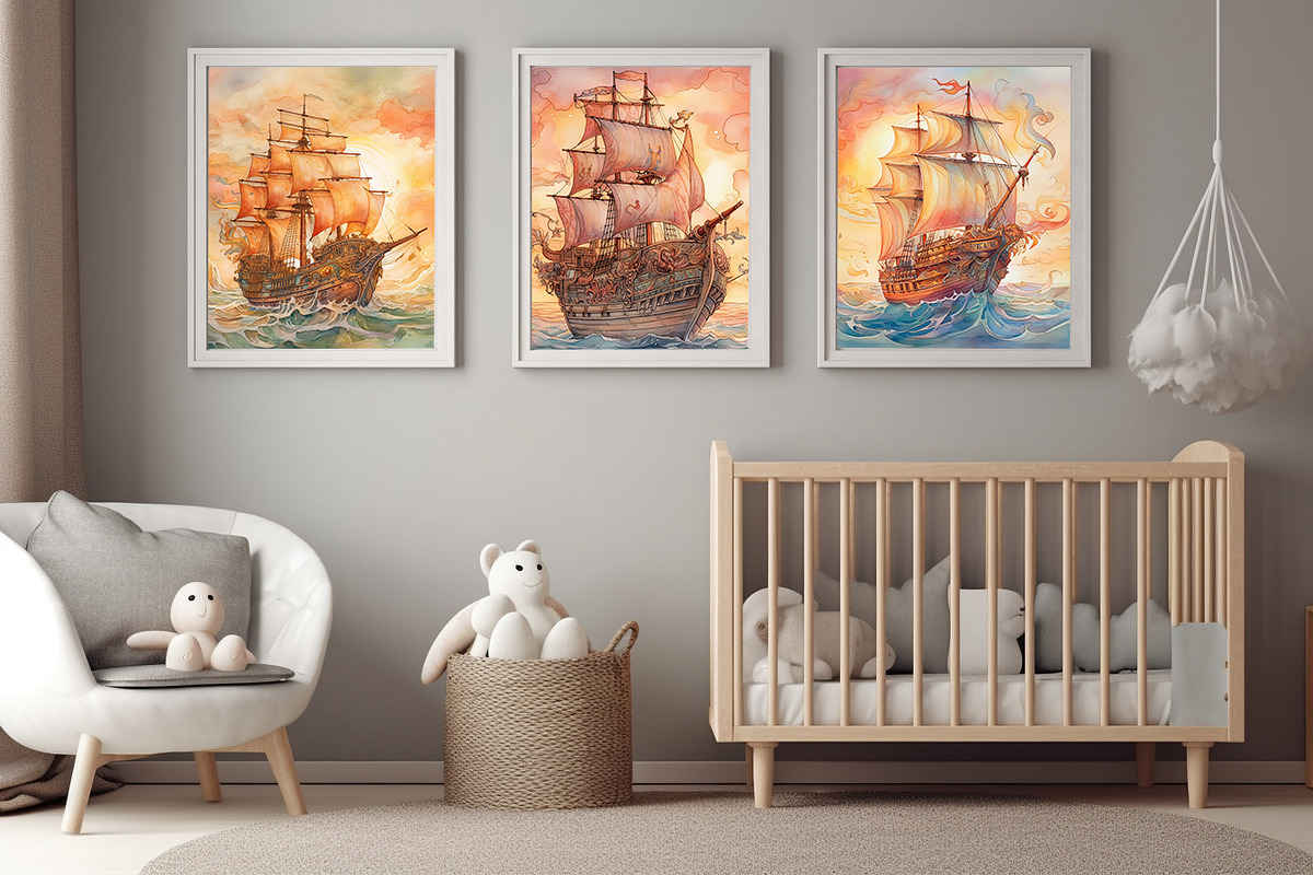 Watercolor Old Ship Voyage, a Background Graphic by Fun Digital (Photo 2 of 3)