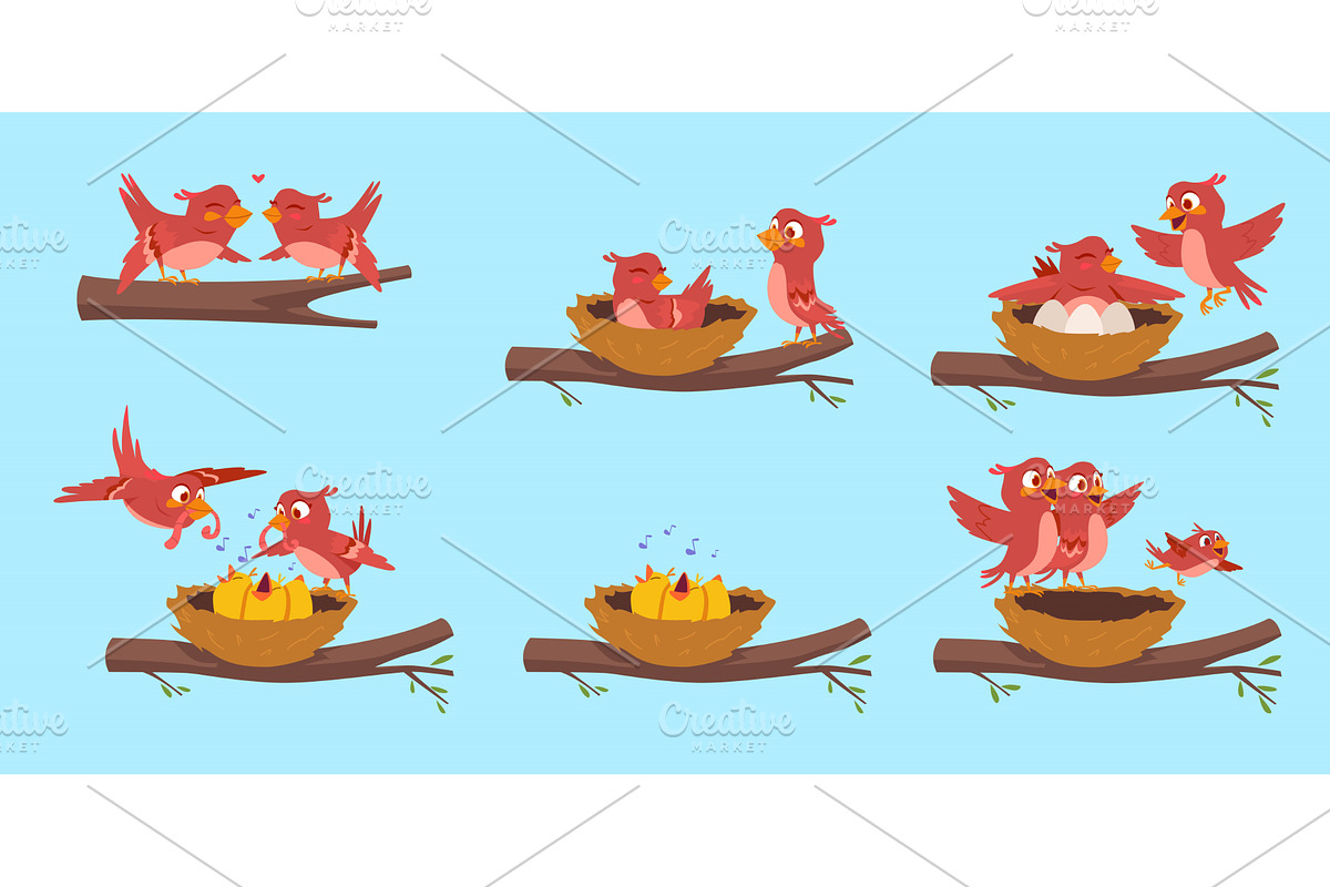 Birds family. Freedom concept, an Animal Illustration by Onyx