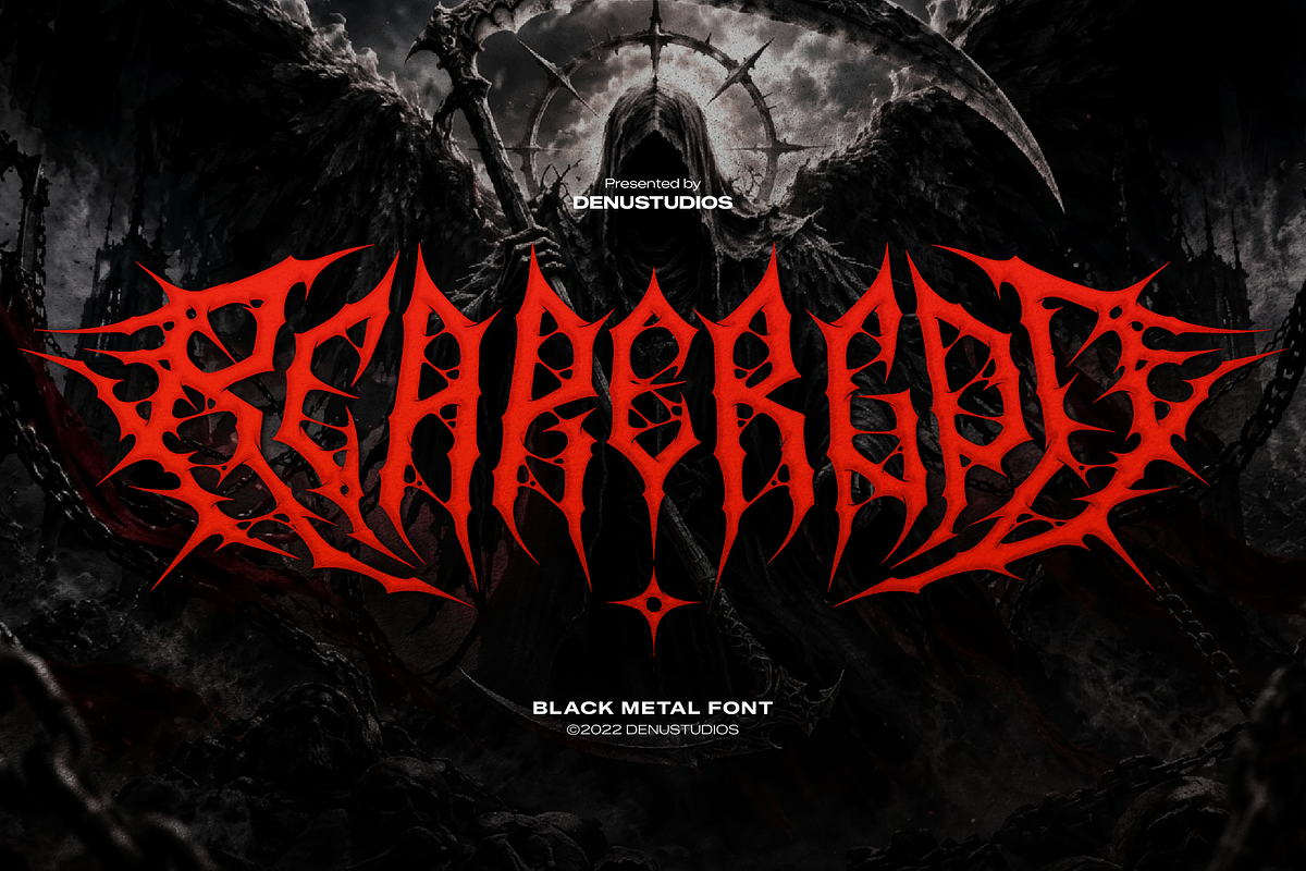 Reapergod | Black Metal Font, a Blackletter Font by Denustudios (Photo 1 of 10)