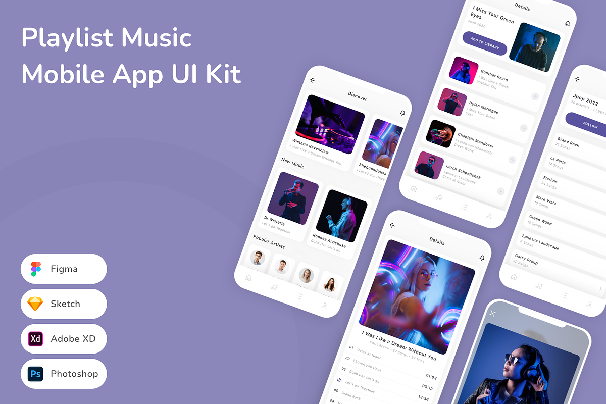 Playlist Music Mobile App UI Kit, an UI Kit Template by Betush