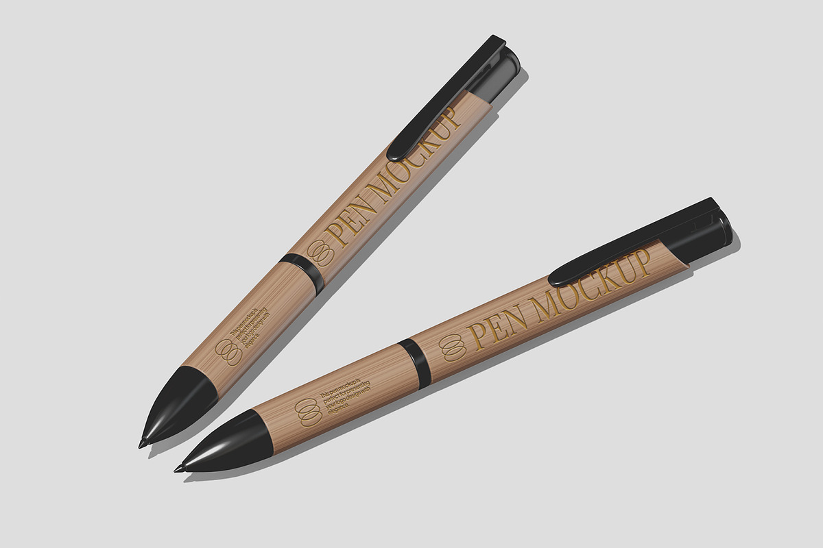 Bamboo Ballpoint Pen Mockup, a Pens & Pencil Mockup by Unerispace (Photo 2 of 5)