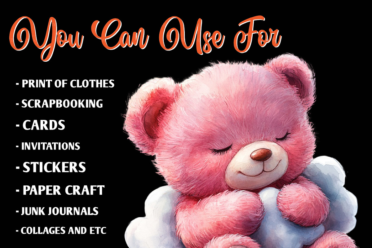Pink Teddy Bear Clipart, Sweet Dream, an Illustration by CreationArt (Photo 3 of 9)