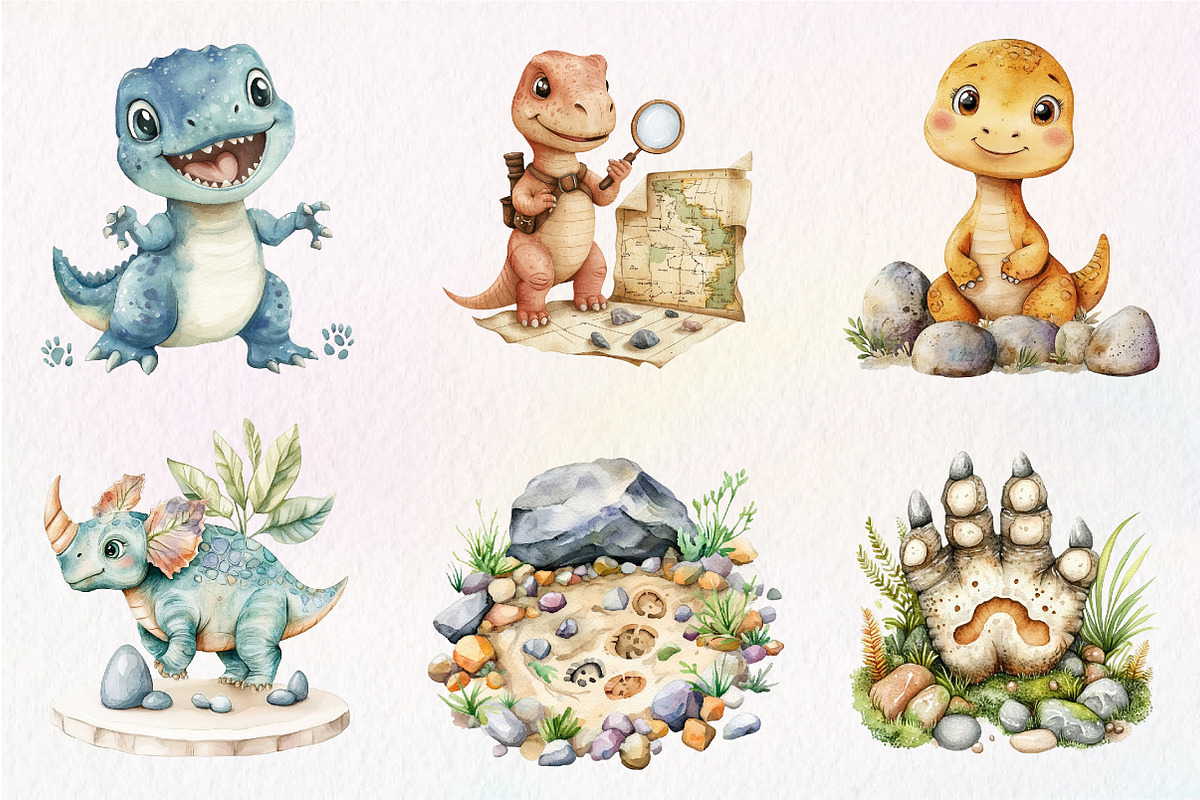 Watercolor Paleontology Dinosaur, an Illustration by CreationArt (Photo 7 of 9)