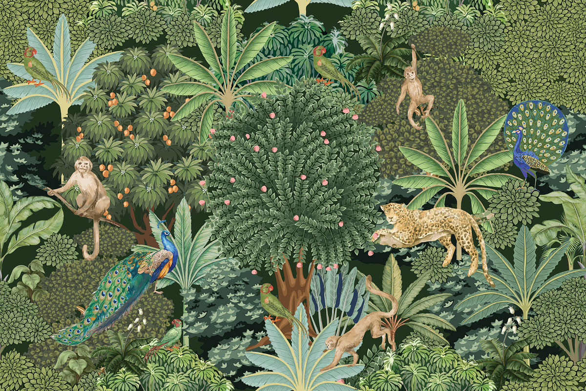 Tropical Mughal garden, an Animal Illustration by Mughal Wallpaper (Photo 2 of 2)