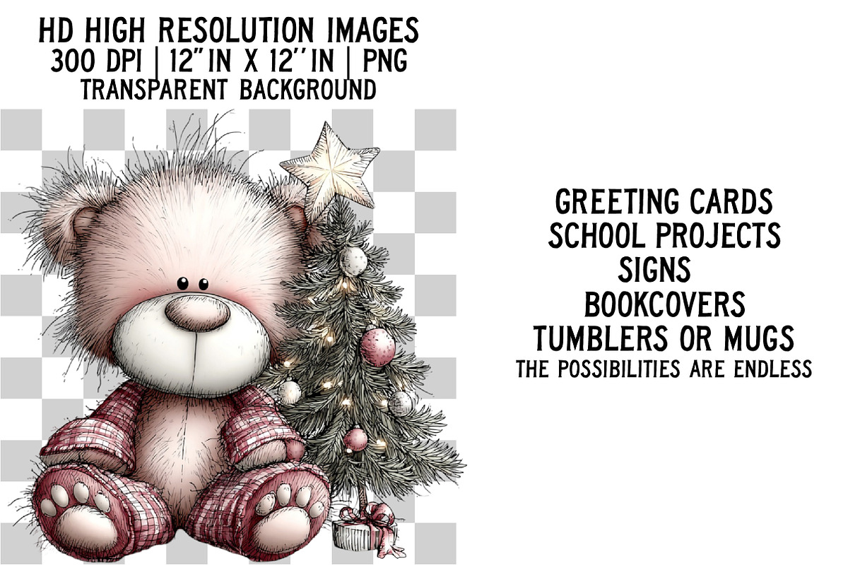 Whimsical Christmas Teddy Clipart, an Illustration by Craft Nest (Photo 6 of 6)