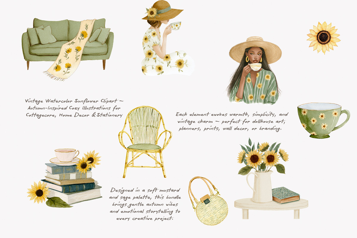 sunflower cottagecore clipart set, a Decorative Illustration by Patishop Art (Photo 4 of 10)