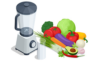 Blender with vegetable set, a Food Illustration by Golden Sikorka