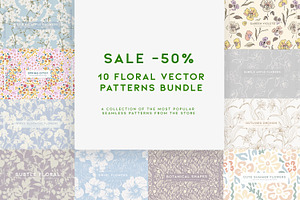 10 Floral Vector Patterns Bundle, a Wallpaper Graphic by MalyskaStudio