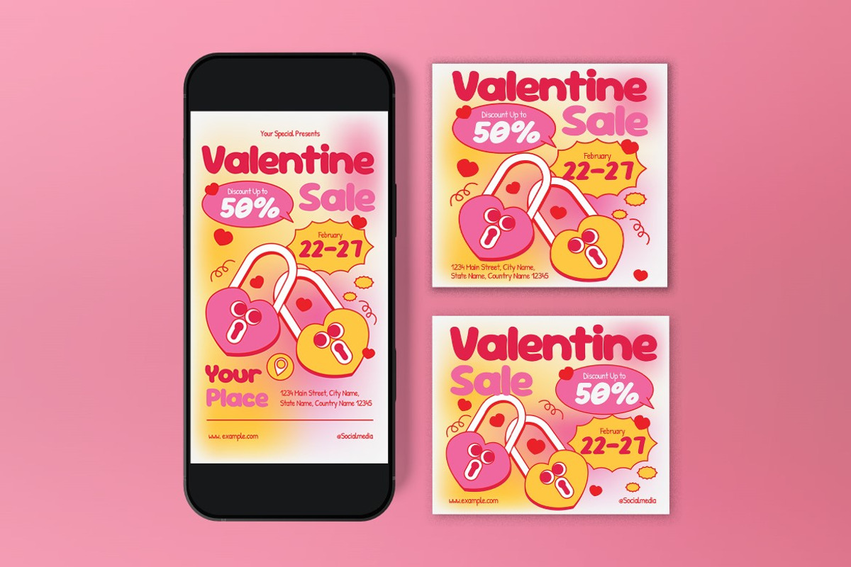 Pink Yellow Valentine Sale Flyer Set, a Flyer Template by graphicook (Photo 6 of 6)