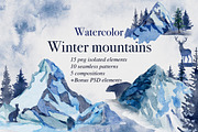 Watercolor winter mountains, a Seasonal Illustration by mArtstore (Thumbnail 1 of 8)