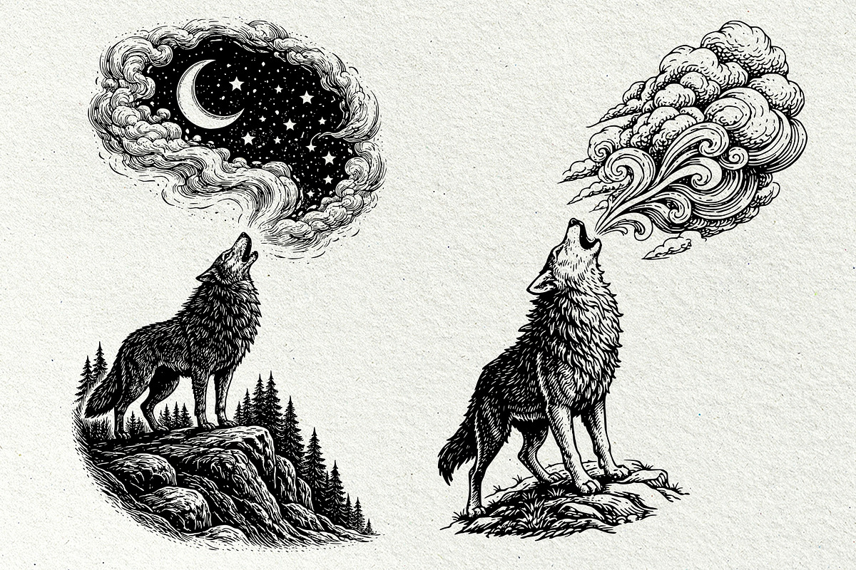 Wolf Wildlife Engraving Graphics, an Animal Illustration by DENIDigitalArtSudio (Photo 8 of 12)