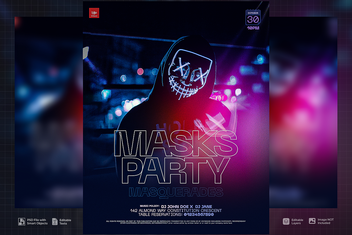 Mask Party PSD Flyer, a Flyer Template by SethDesign Studio (Photo 2 of 2)