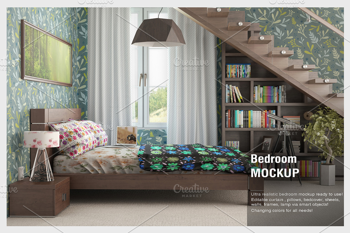 Curtain Bedroom Mock-up, a Household Mockup by IsometricWorld (Photo 2 of 5)