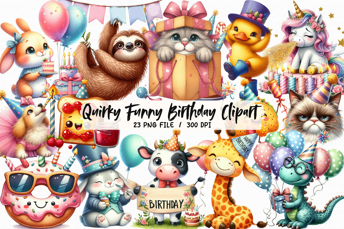 Quirky Funny Birthday Clipart, an Illustration by Libby Wishes (Photo 1 of 5)