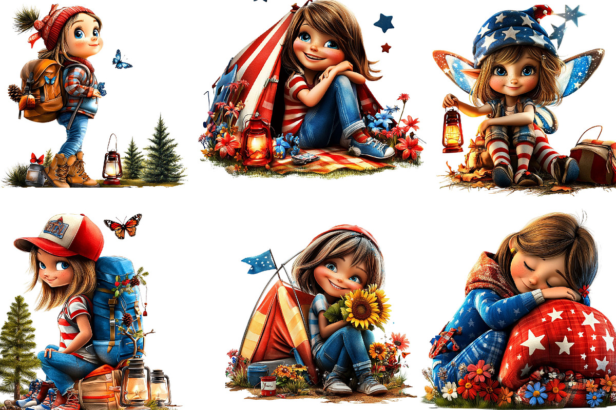 Whimsical Camping Girl Clipart PNG, a Person Illustration by Designking (Photo 3 of 5)
