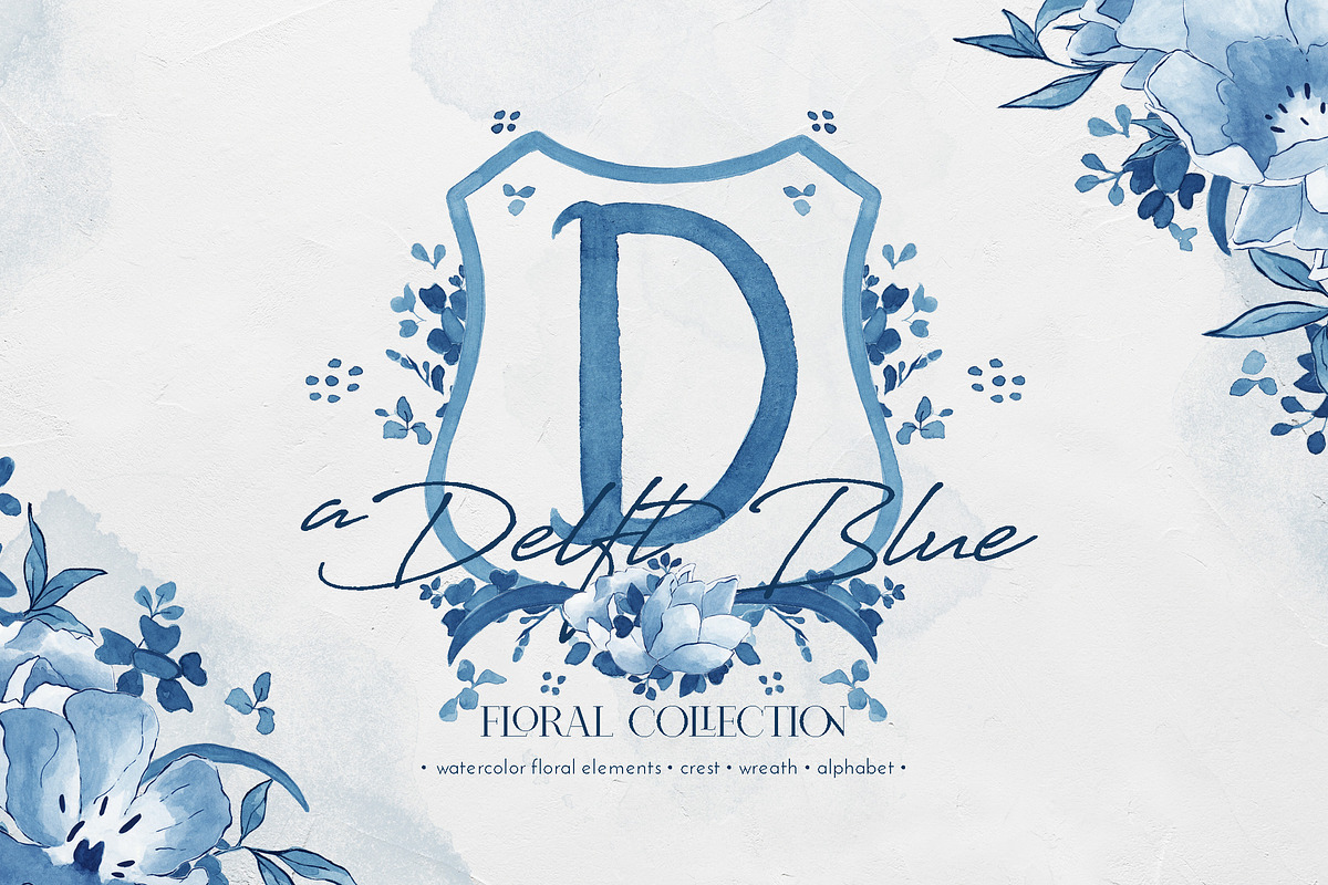 Delft Blue Floral Illustration Pack, a Decorative Illustration by BlueRobinDesignShop (Photo 1 of 9)