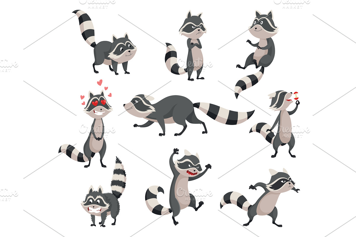 Cartoon raccoon character emotions, an Animal Illustration by the8monkey