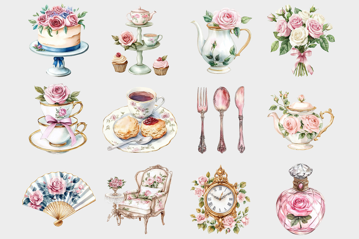 Watercolor Afternoon Tea Clipart, a Seasonal Illustration by Design Market (Photo 2 of 5)