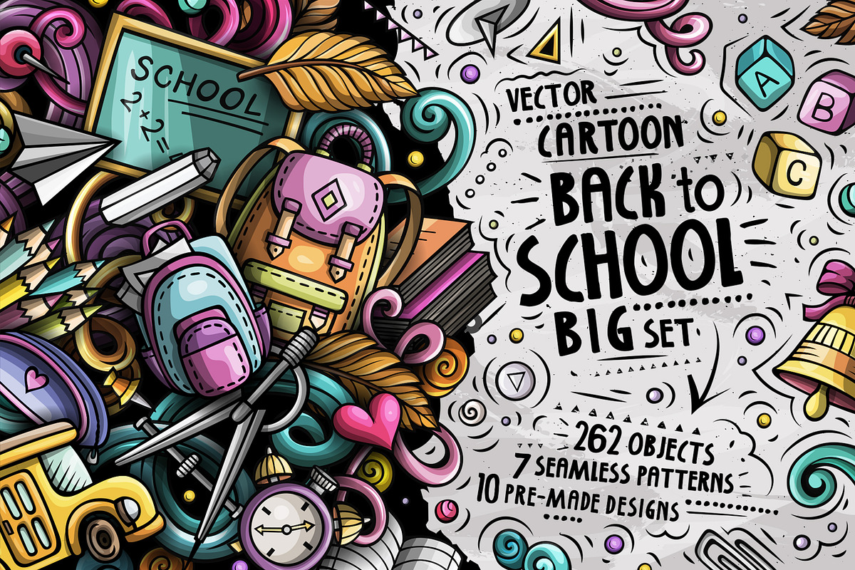 School Cartoon Doodle Big Pack, a Decorative Illustration by BALABOLKA (Photo 1 of 13)
